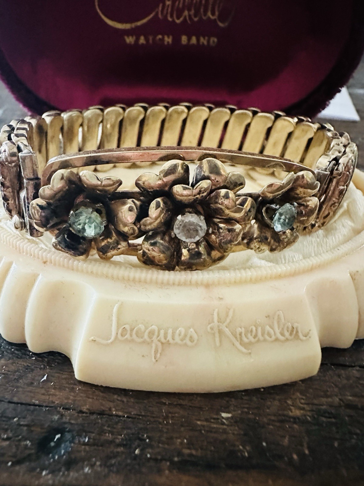 Vintage Lustern 1/20 12K GF on Sterling Expandable Flower Sweetheart Bracelet