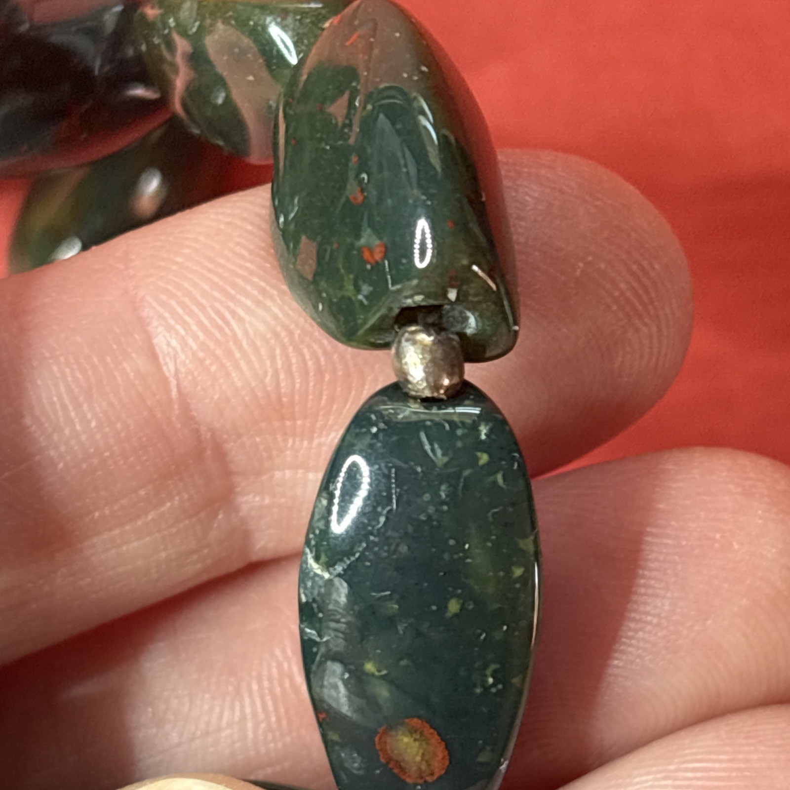 Vintage Magnificent 26’’Long BLOODSTONE Stone Bead Necklace