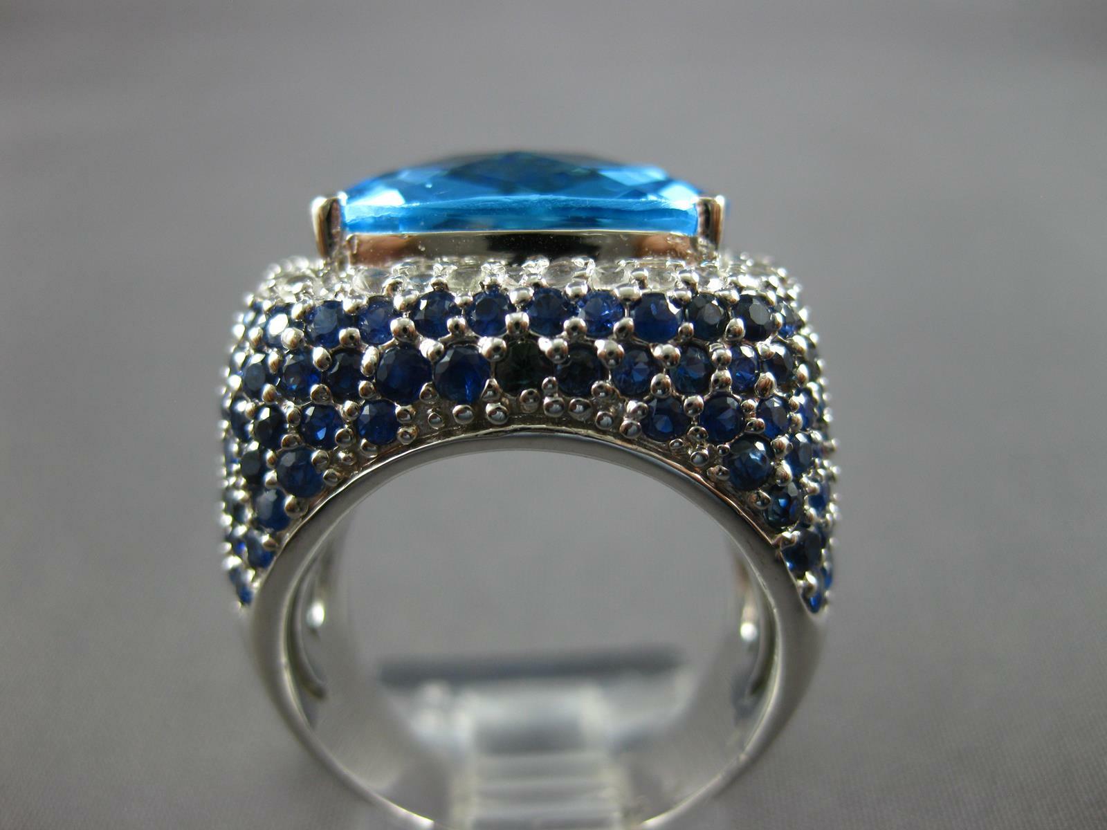 ESTATE EXTRA LARGE 14.51CT DIAMOND AAA SAPPHIRE & BLUE TOPAZ 14K WHITE GOLD RING