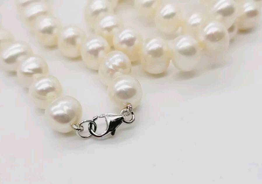Faux Pearl Necklace 925 Sterling Silver tone Statement 17.5 in Vintage