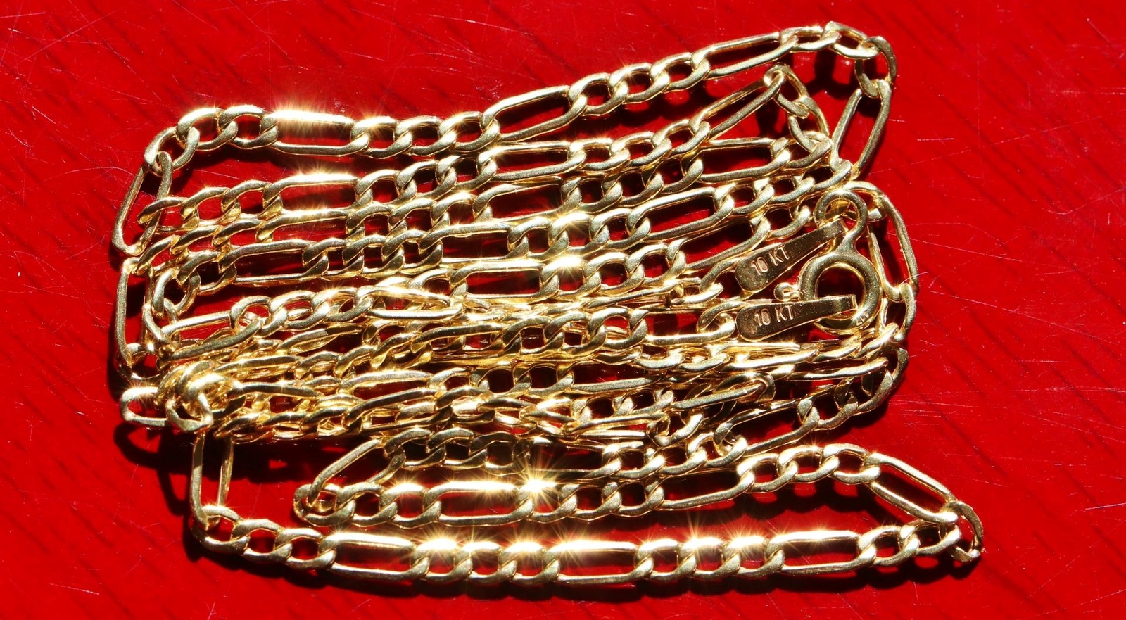 10k yellow gold necklace 24.0″ Figaro link chain vintage handmade 2.23gr