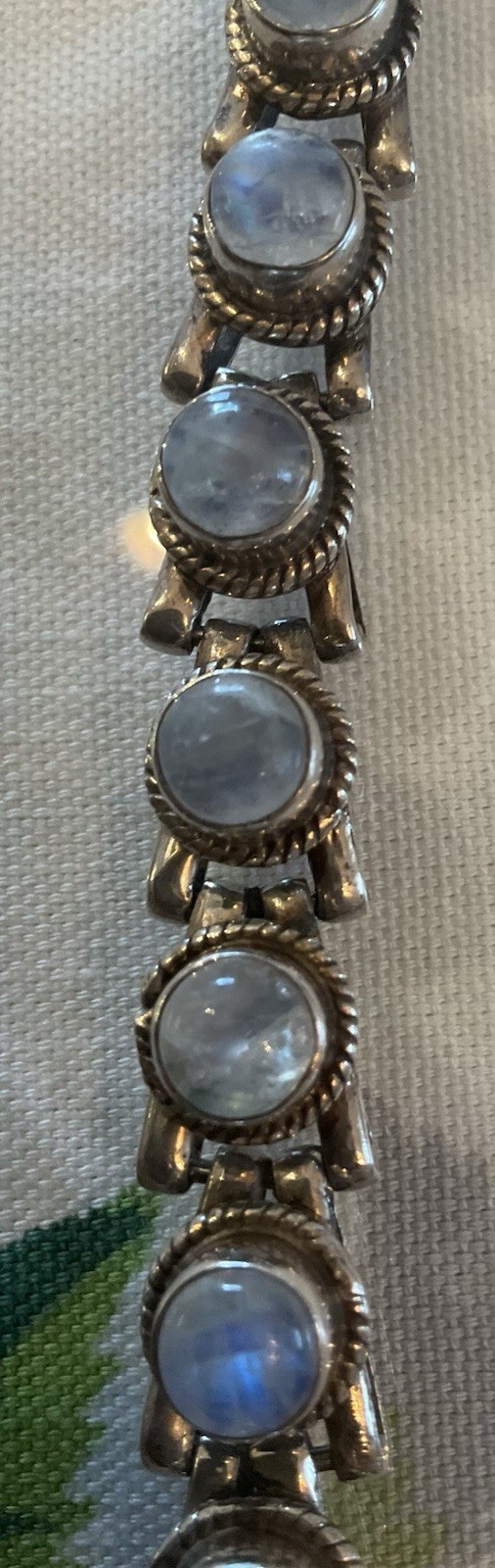 Vtg Mexican Sterling Silver Rainbow Moonstone Cabochon Rope Toggle Bracelet