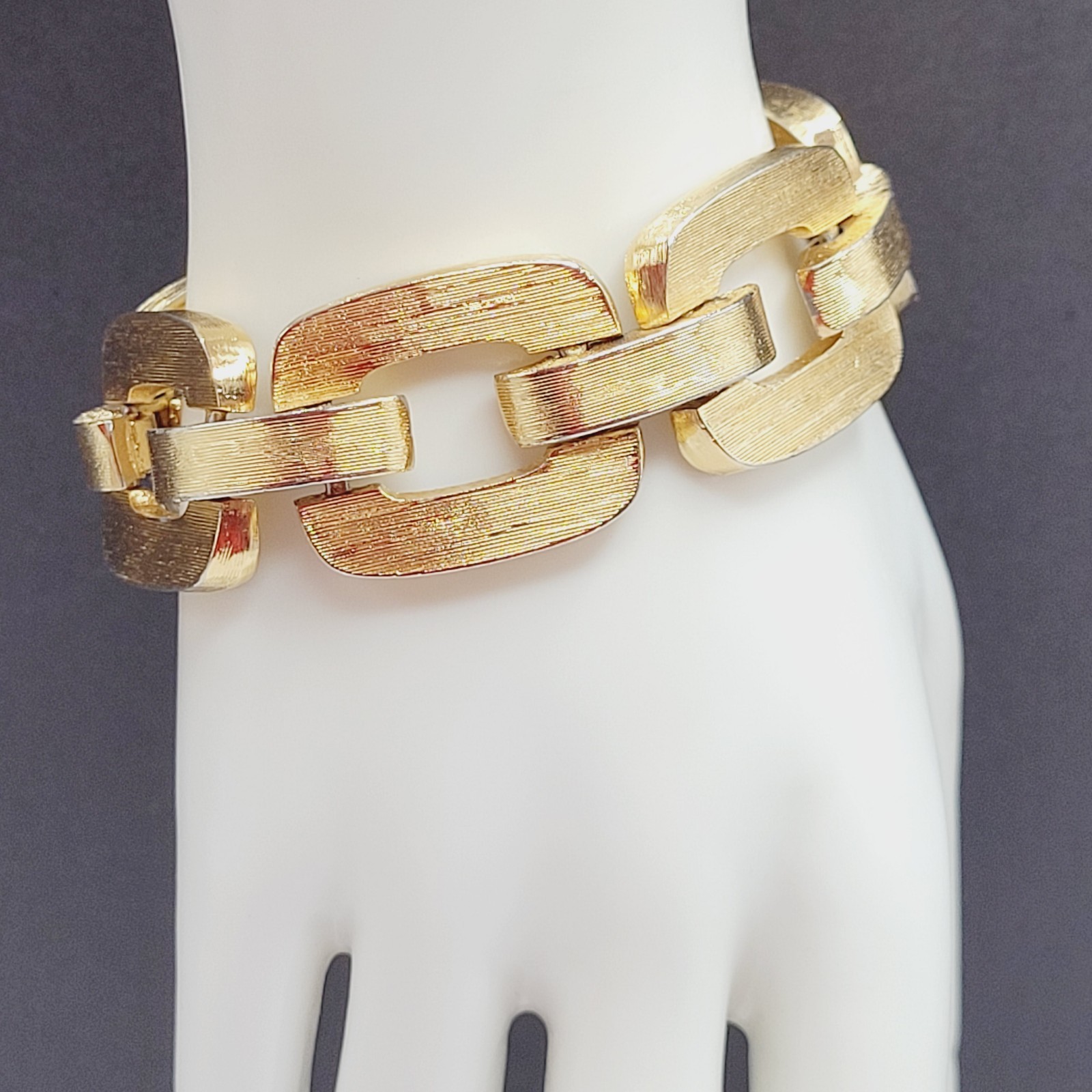 Monet Chunky Square Link Gold Tone Brush Finish Vintage Bracelet No Safety Chain