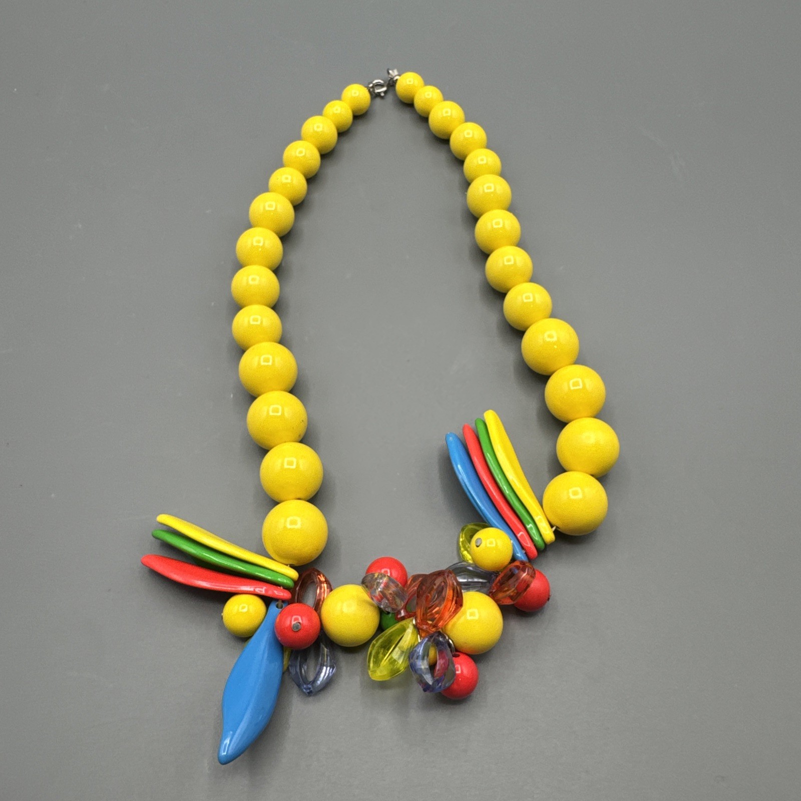 Bright Chunky Vintage Yellow Pink Beaded Statement Necklace