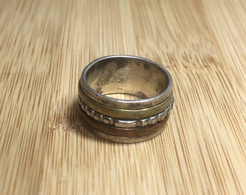 b47. Vintage Sterling Silver Copper Brass Spinner Band Ring Size 6.25-6.5. 5.8g