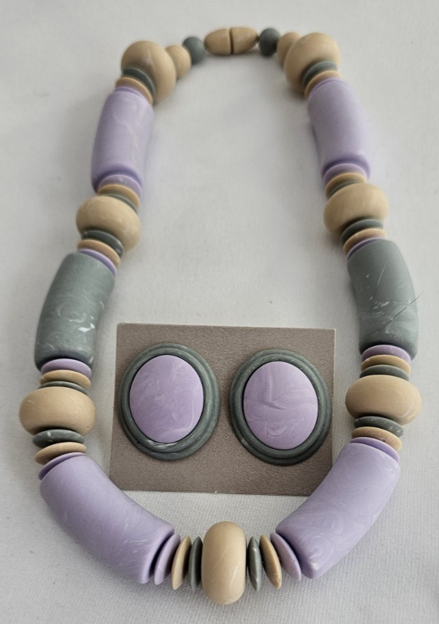 Avon ‘Sunbleached Colors’ Pierced Earrings and Choker Set – Lavender/Blue/Tan