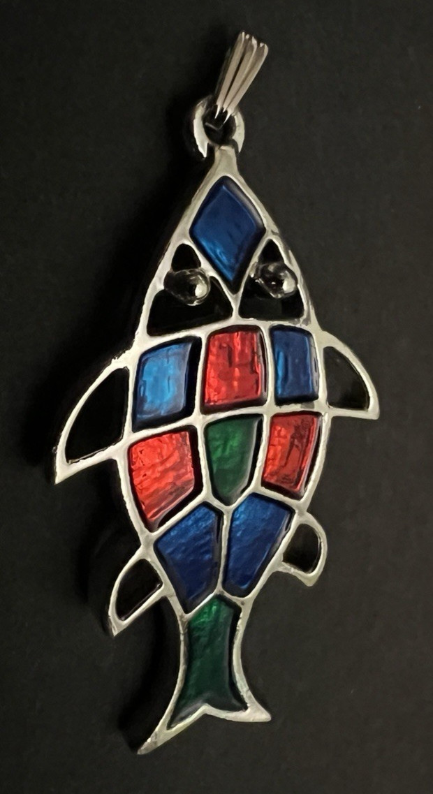Sarah Coventry JEWELFISH Pendant Only Multicolor Stained Glass Silvertone