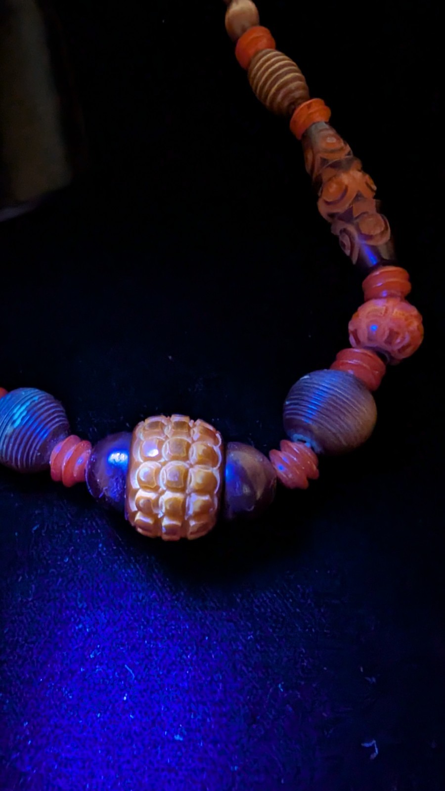 Antique Art Deco intricately carved celluloid bead necklace in Fall colors