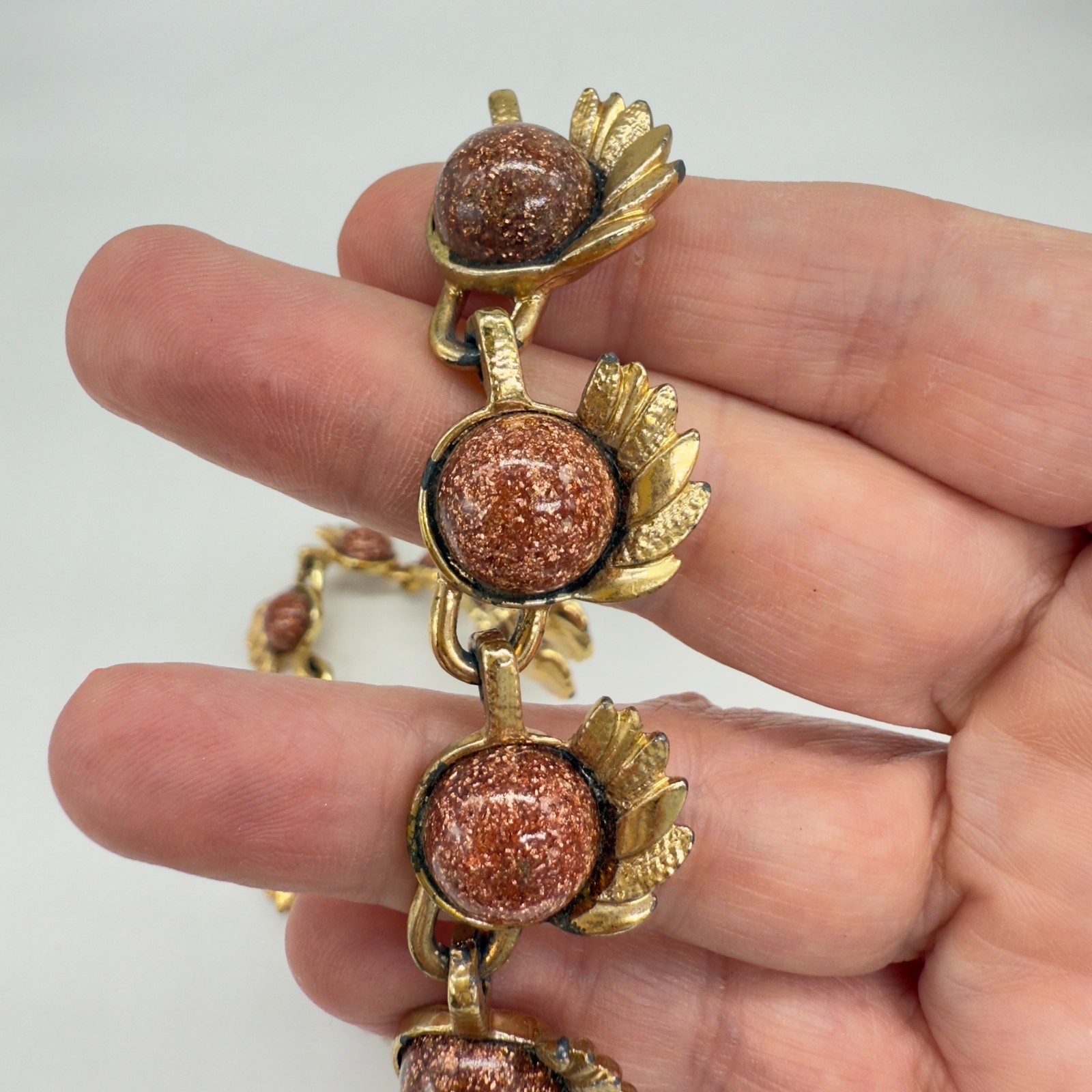 Vintage Goldstone Necklace Gold Tone 17.5 Inches