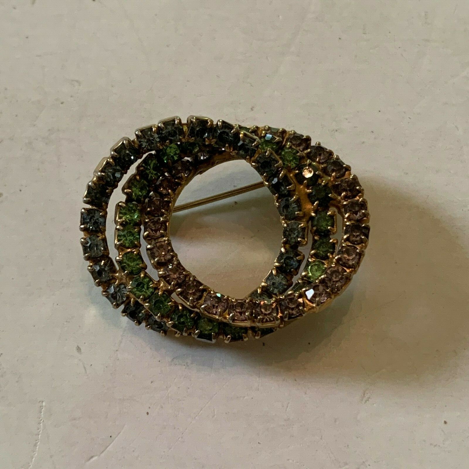Vintage Purple Green And Blue Rhinestone Brooch