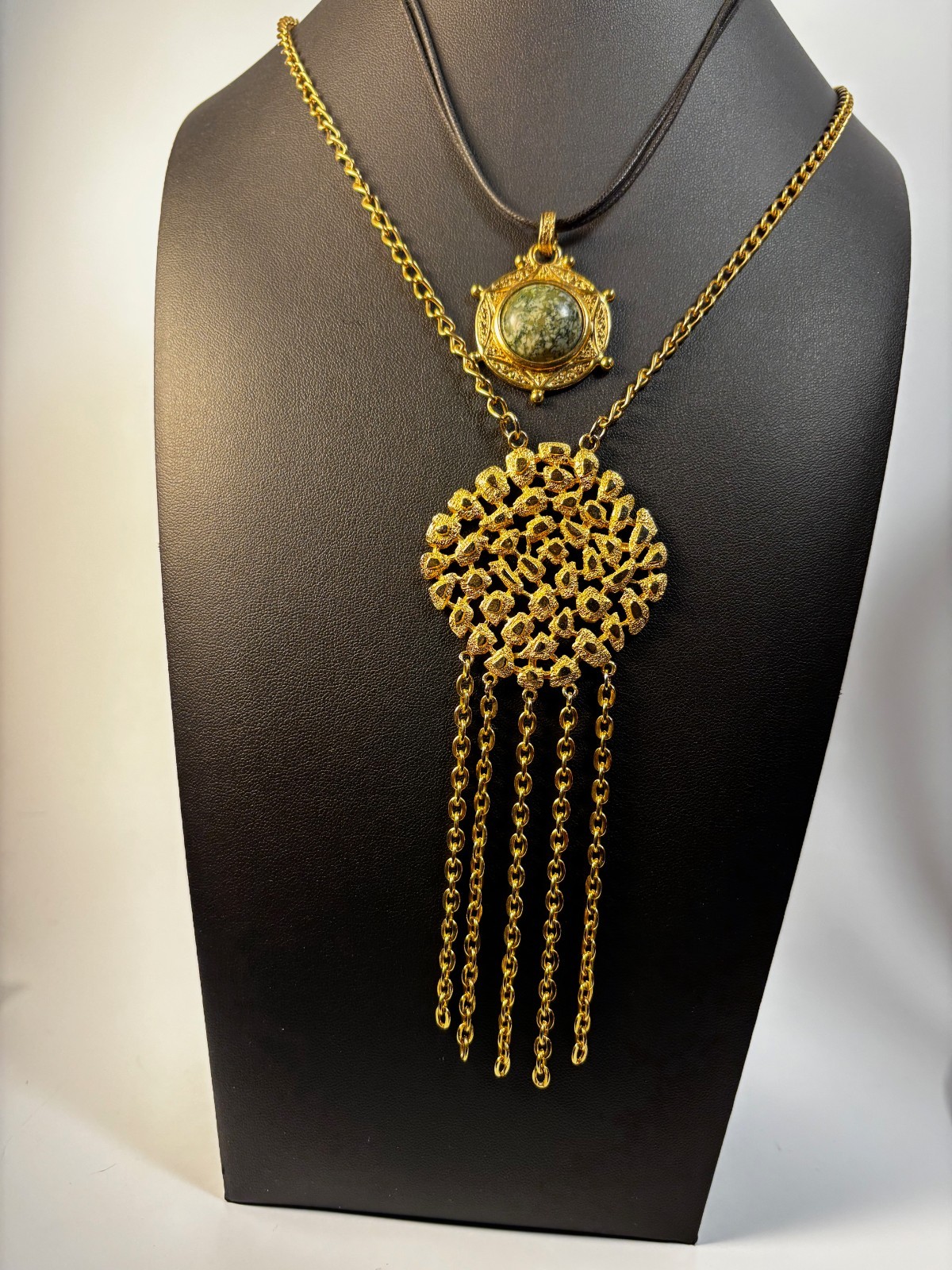 Pendant Necklaces Gold Tone Chunky Statement Express Signed Maximalist