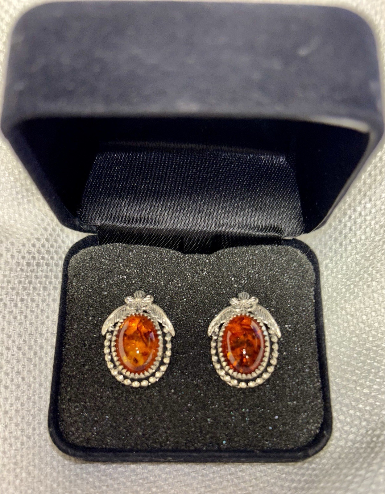 VTG Carolyn Pollack Sterling Cognac Amber Earrings Signed