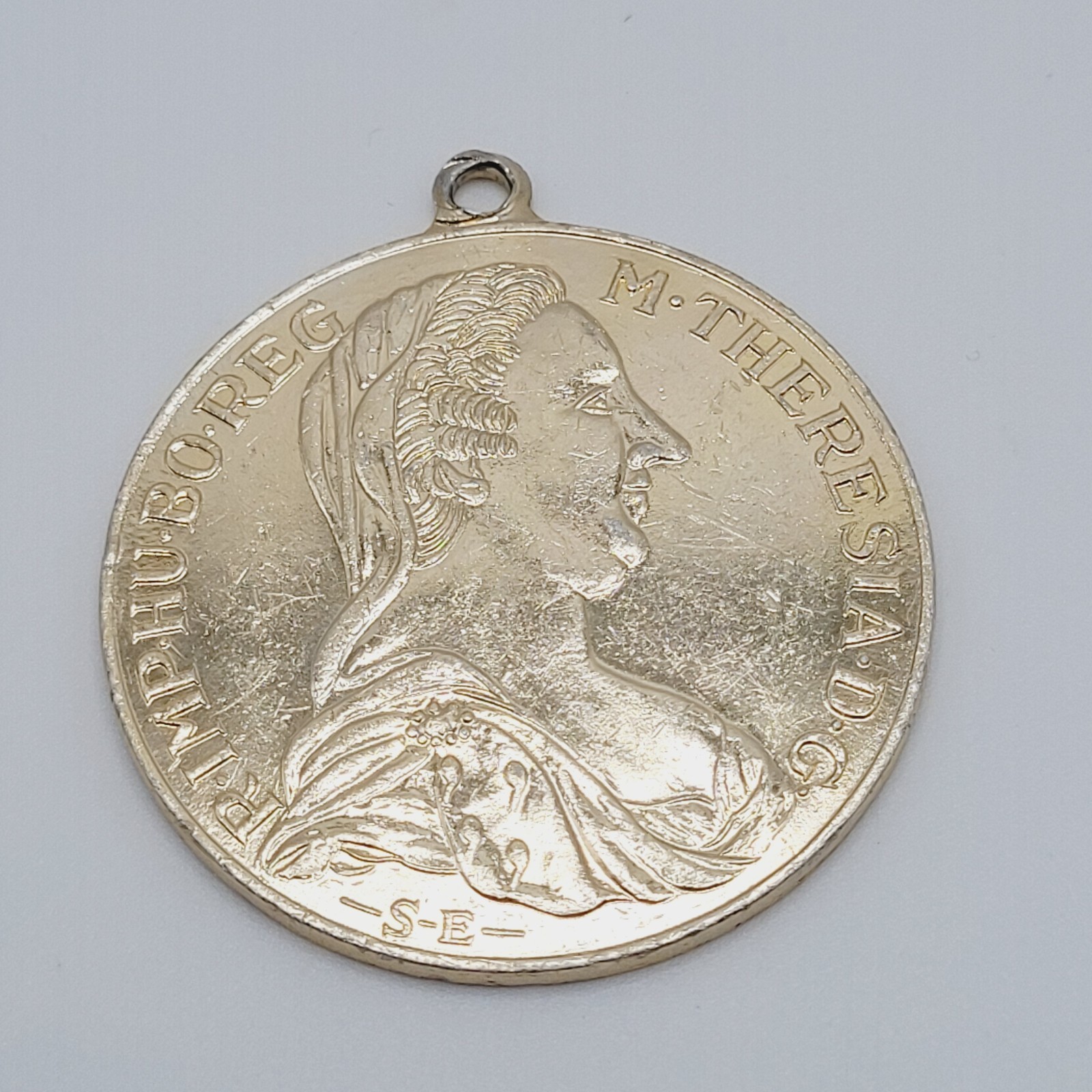Maria Theresa Replica Token Medallion Coin Pendant Gold Tone Attached Bail