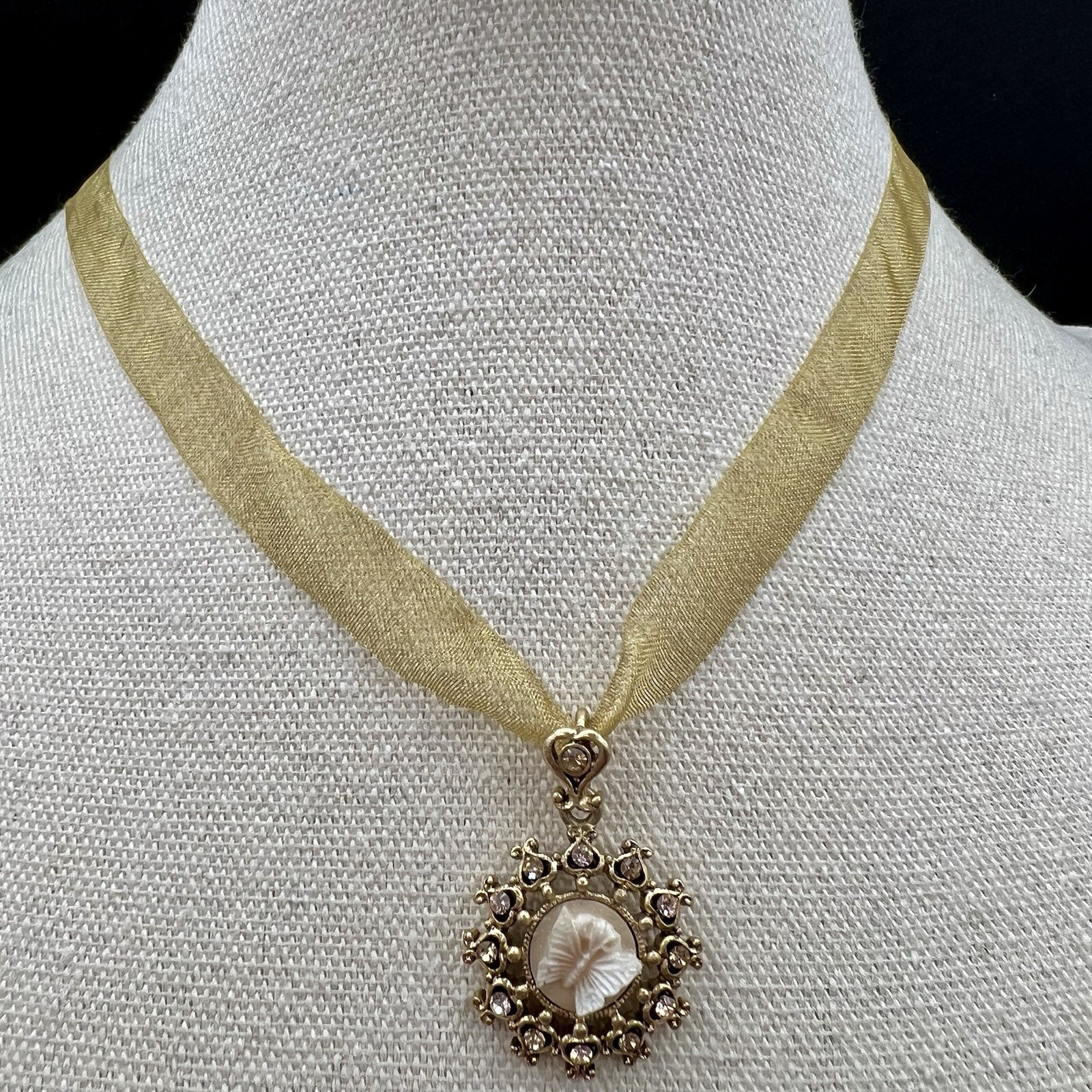 Victorian Revival Necklace Lot 3 Ribbon Pendant Cameo Floral Crystal Pearl 1928