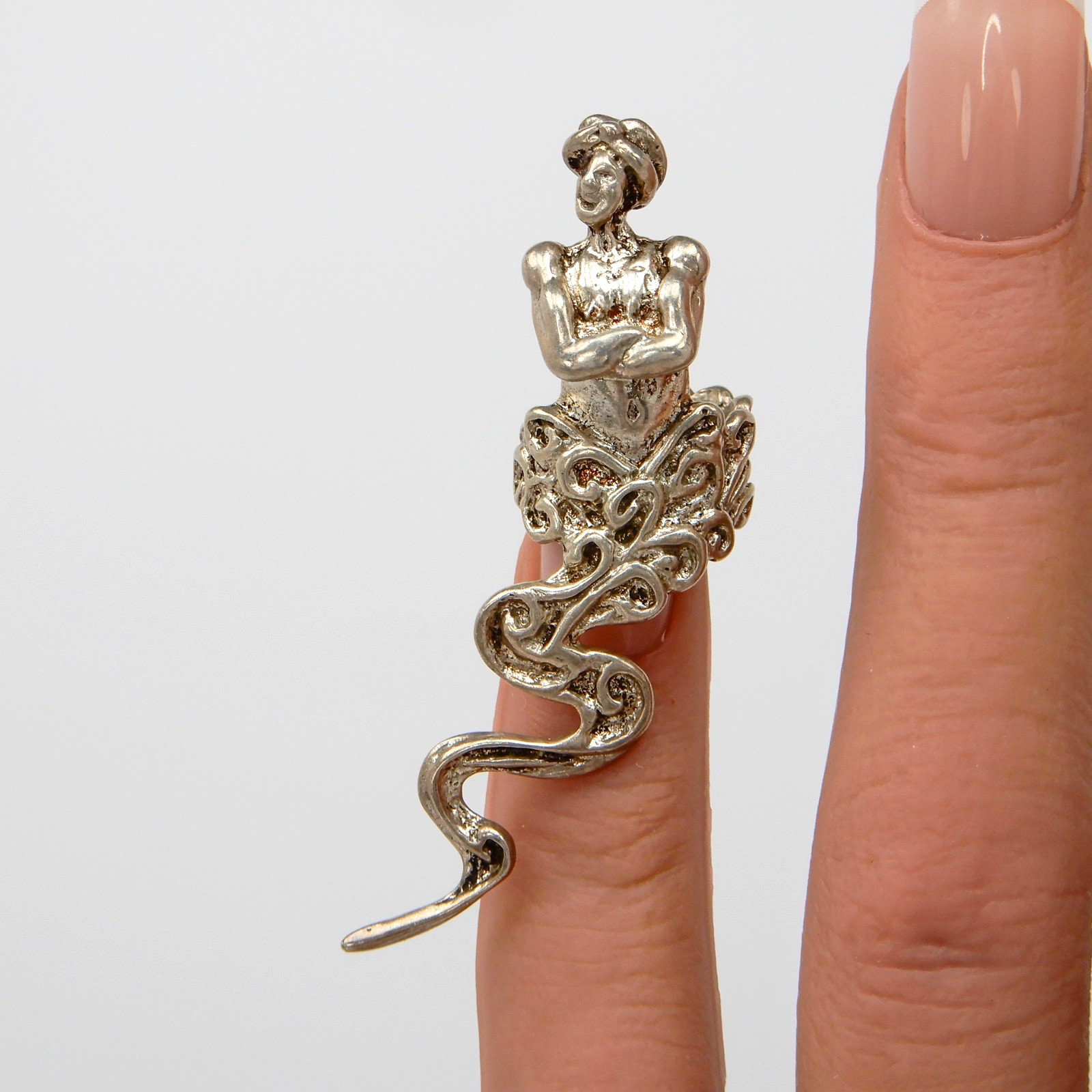 Sterling Silver Whimsical TOE RING Artisan 3D Figural Genie Bottle Lamp Rubbing