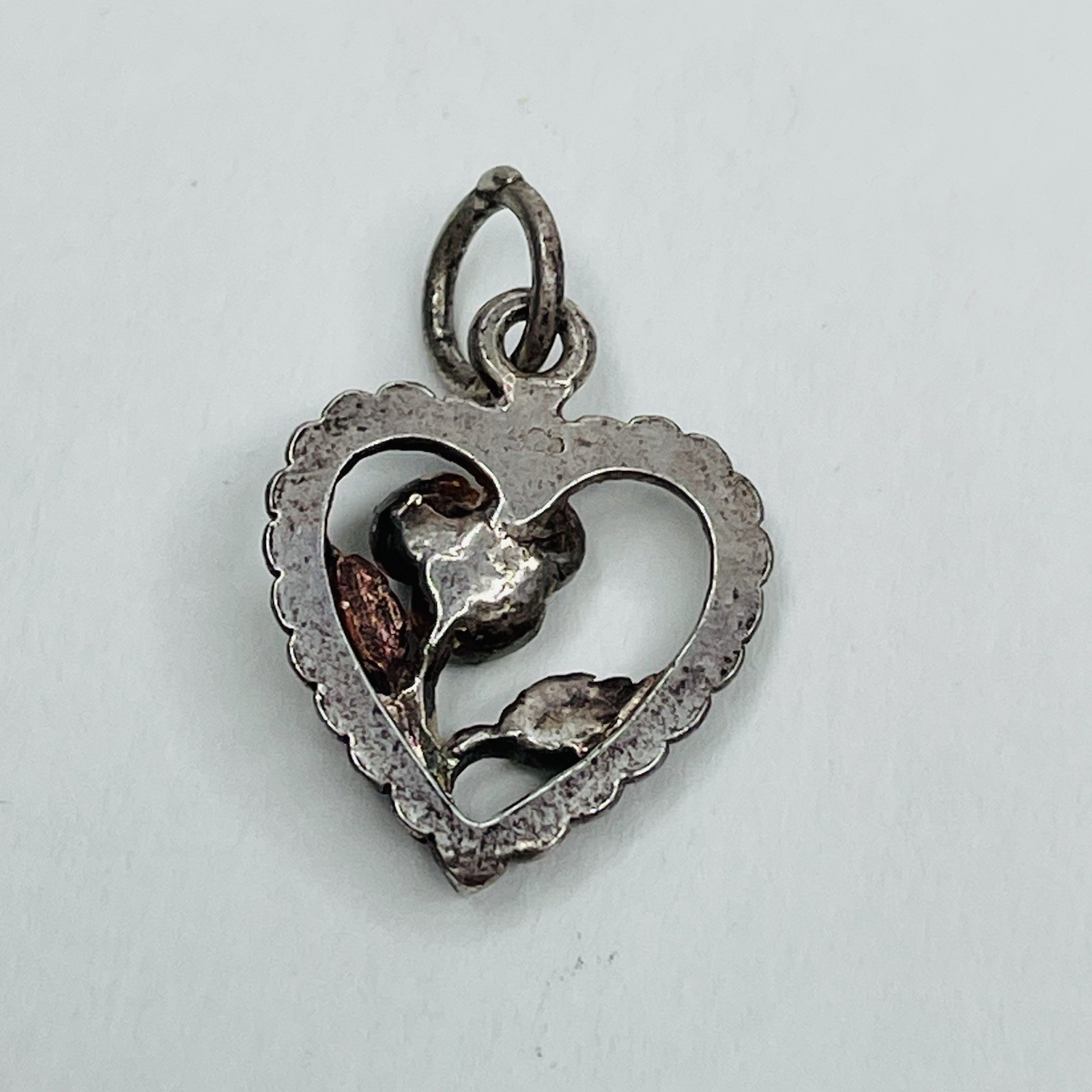925 Sterling Silver Heart Charm Pendant Flower Yellow Rhinestone Mixed Metals