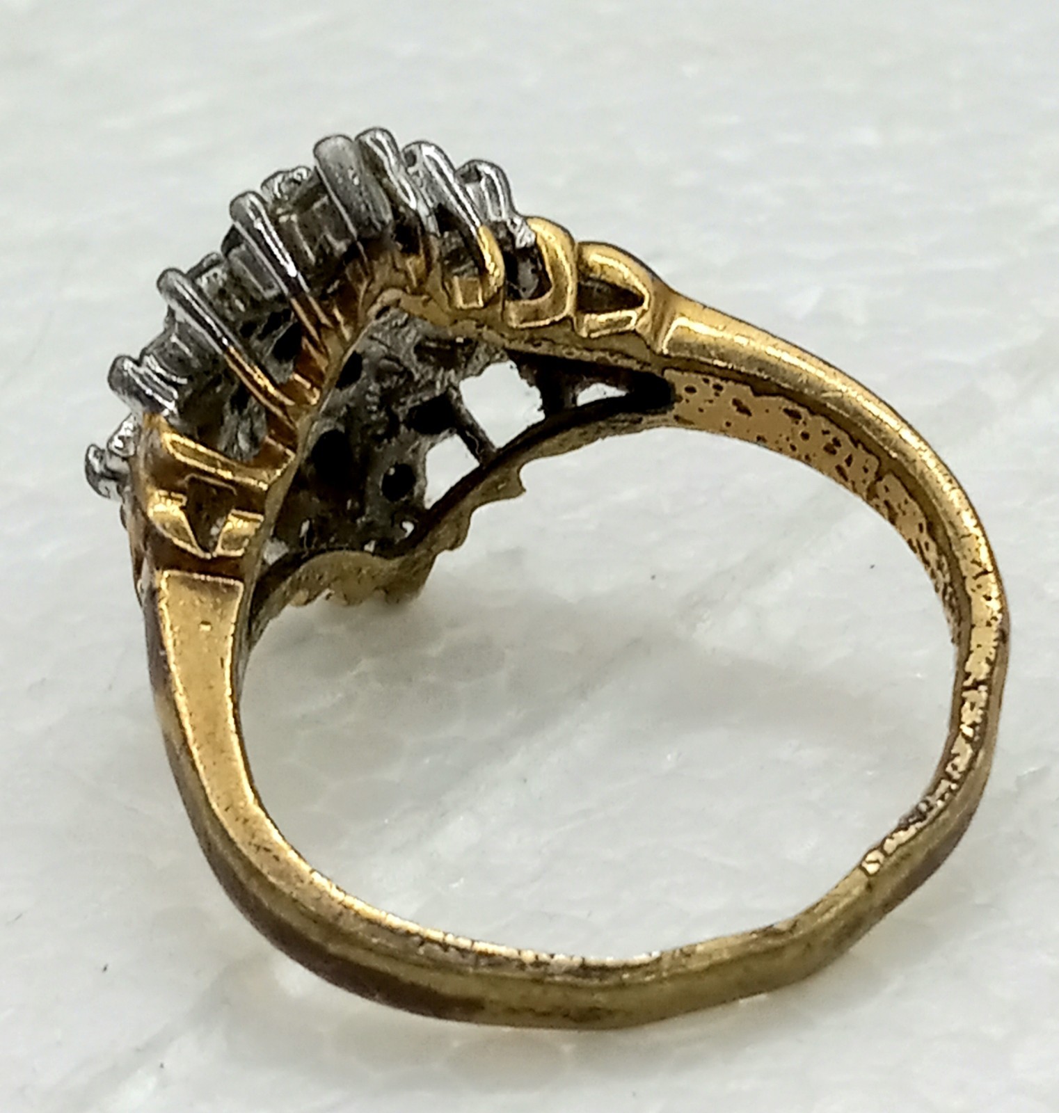 Vintage Womens Cluster Ring Baguette & Round Rhinestones, 14Kt Plated Size 6.25