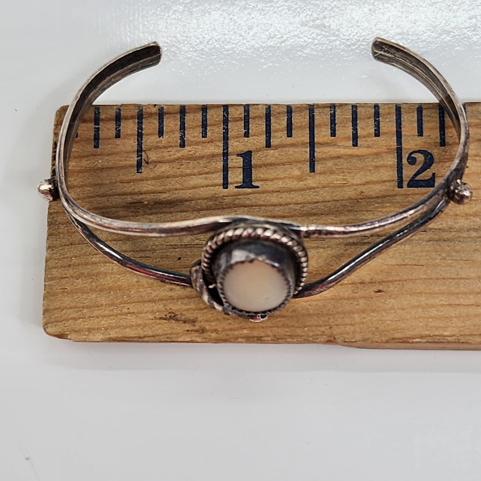 Vtg Mother of Pearl Bracelet Ring Set Silver Tone Boho 1980s READ Repairs Needed