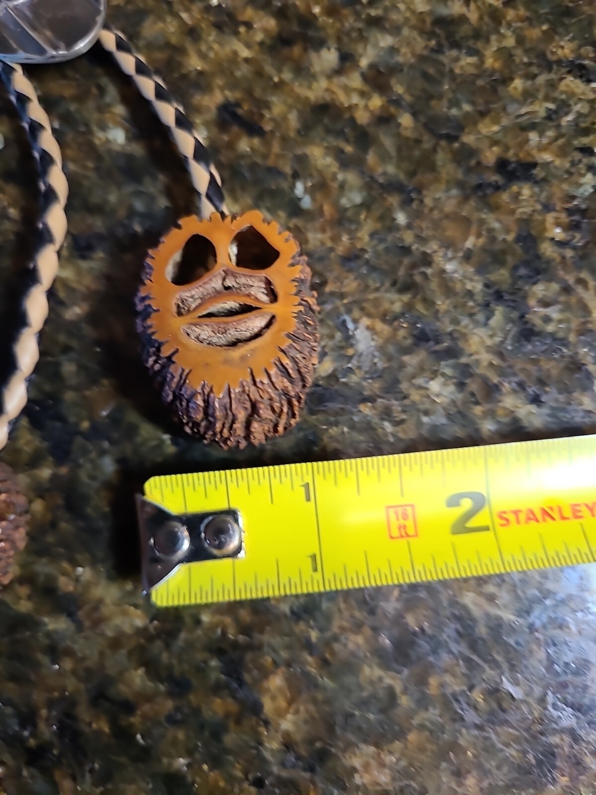 Native American Bolo Tie AMAZING DETAIL Metal and Nut Shell Turquoise Eyes EUC