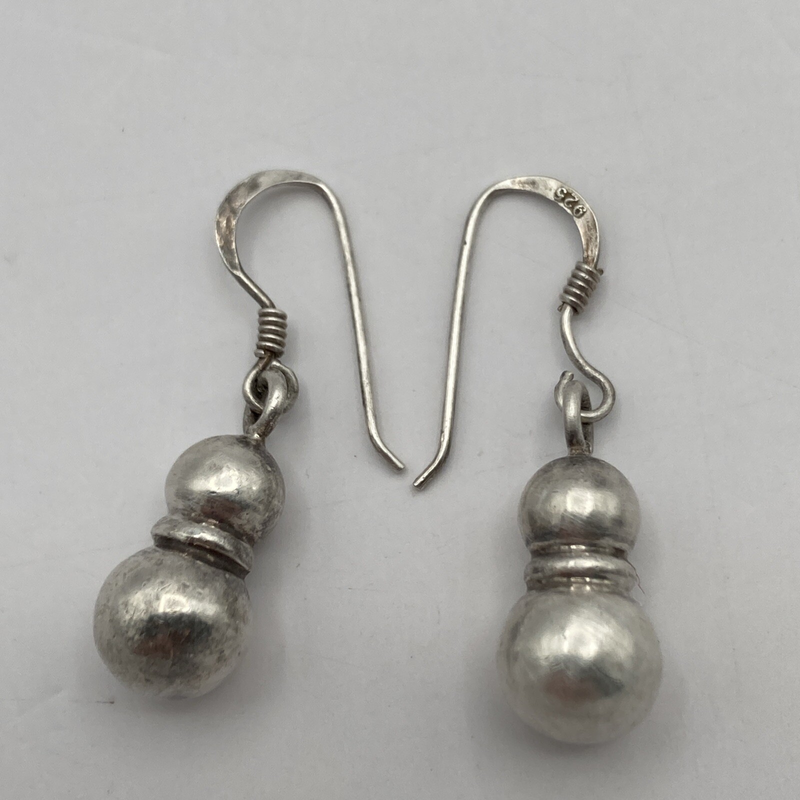 Vintage Mex Sterling Silver 925 Graduated Ball Dangle Hook Earrings 10.3g
