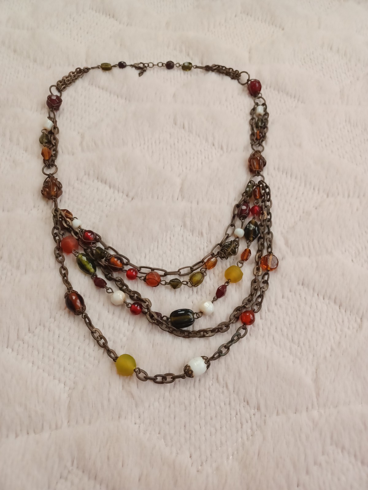 Vintage 90’s Y2K 2000’s Style Layered Necklace Glass Beads Brass Tone Boho Hippy