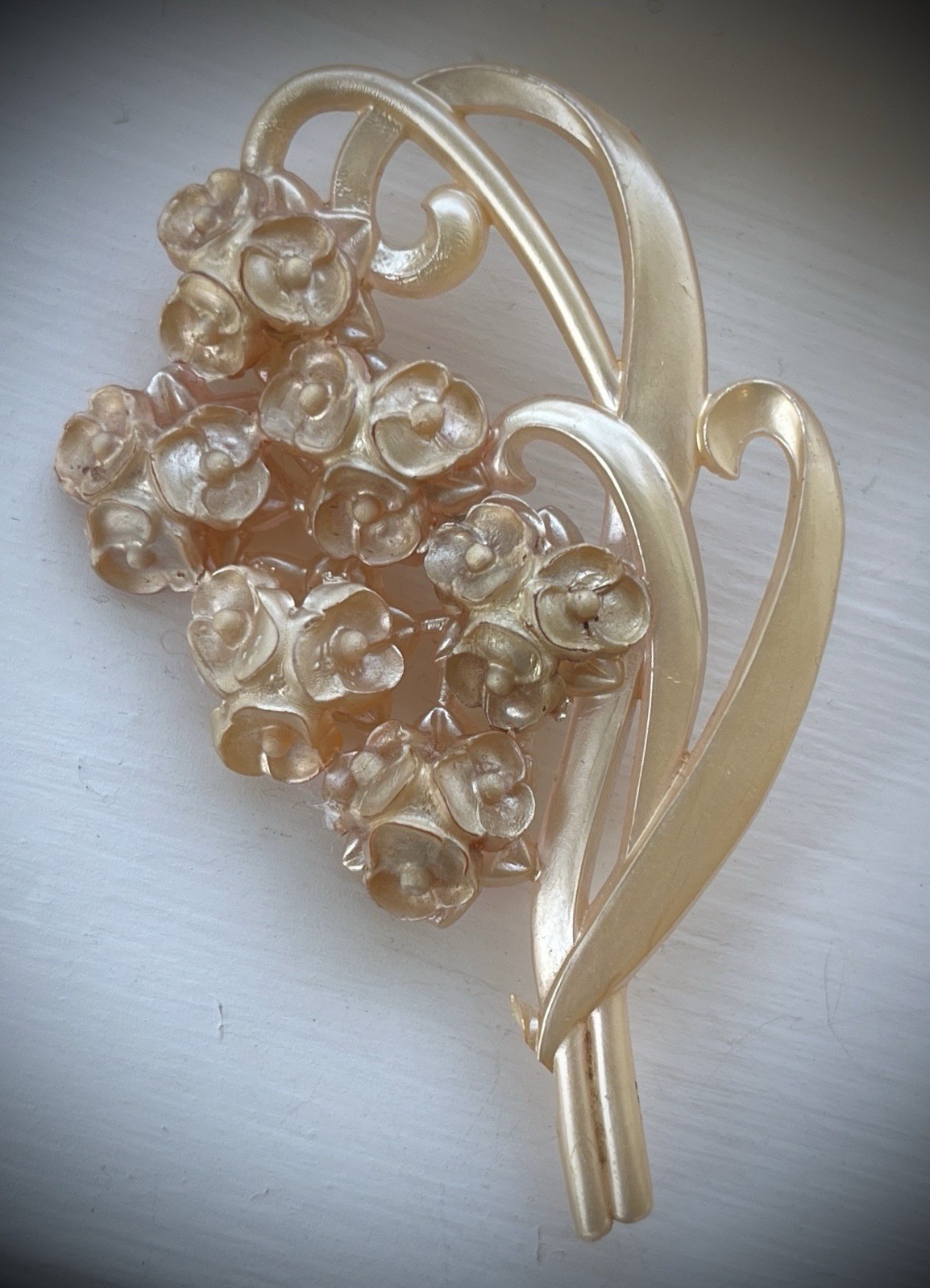 2 vintage floral celluloid Brooches 1930s 1950s costume jewelry