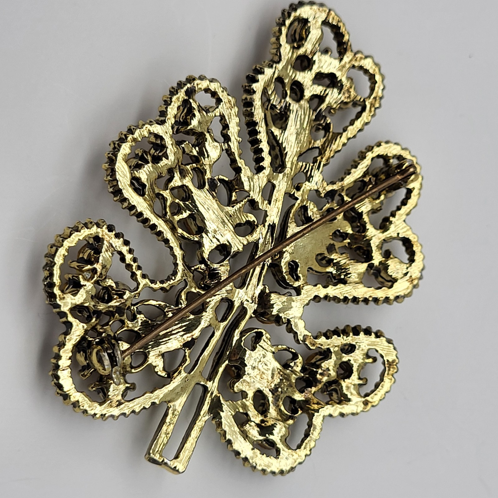 Lovely vintage large earthtones rhinestone brooch pin leaf Boho MCM