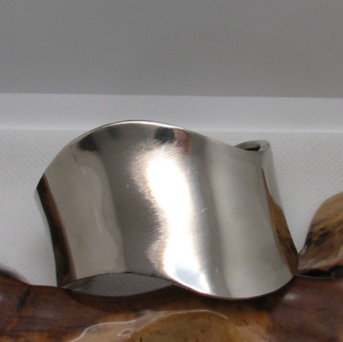 Vintage Hand Forged Polished Silver Tone Wave Cuff Bracelet Large