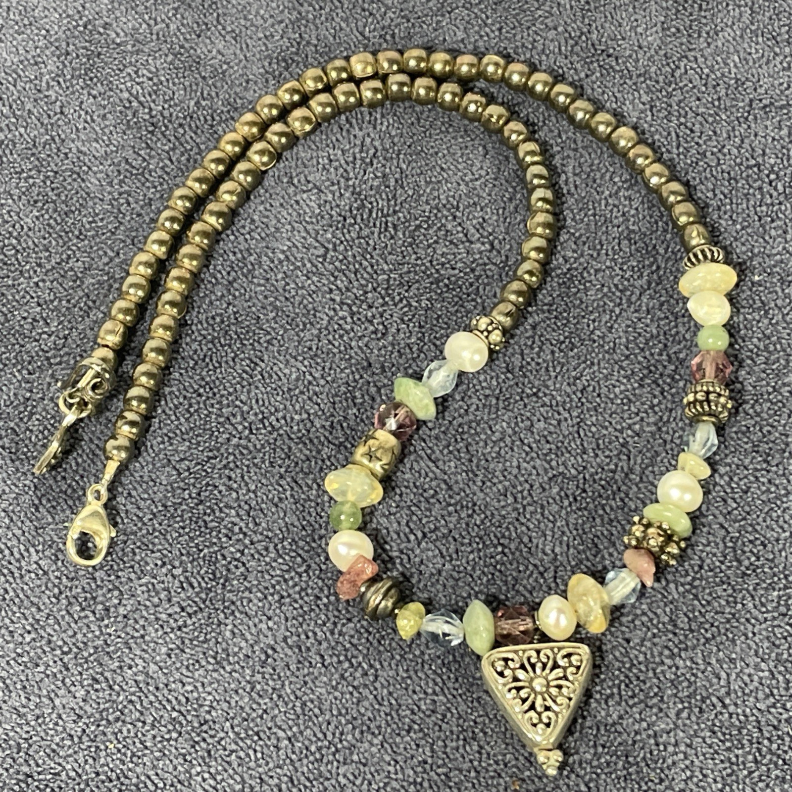 Sterling Silver Pastel Colors & Silver Bead Necklace Southwest 925 16.5″ Long