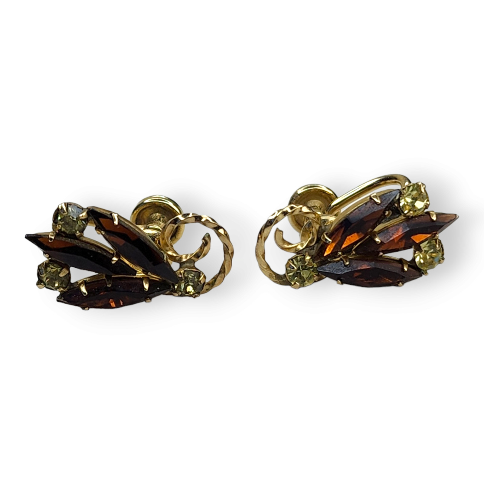 Vintage 1/20th Gold Filled Topaz and Clear Rhinestone Screw Back Earrings