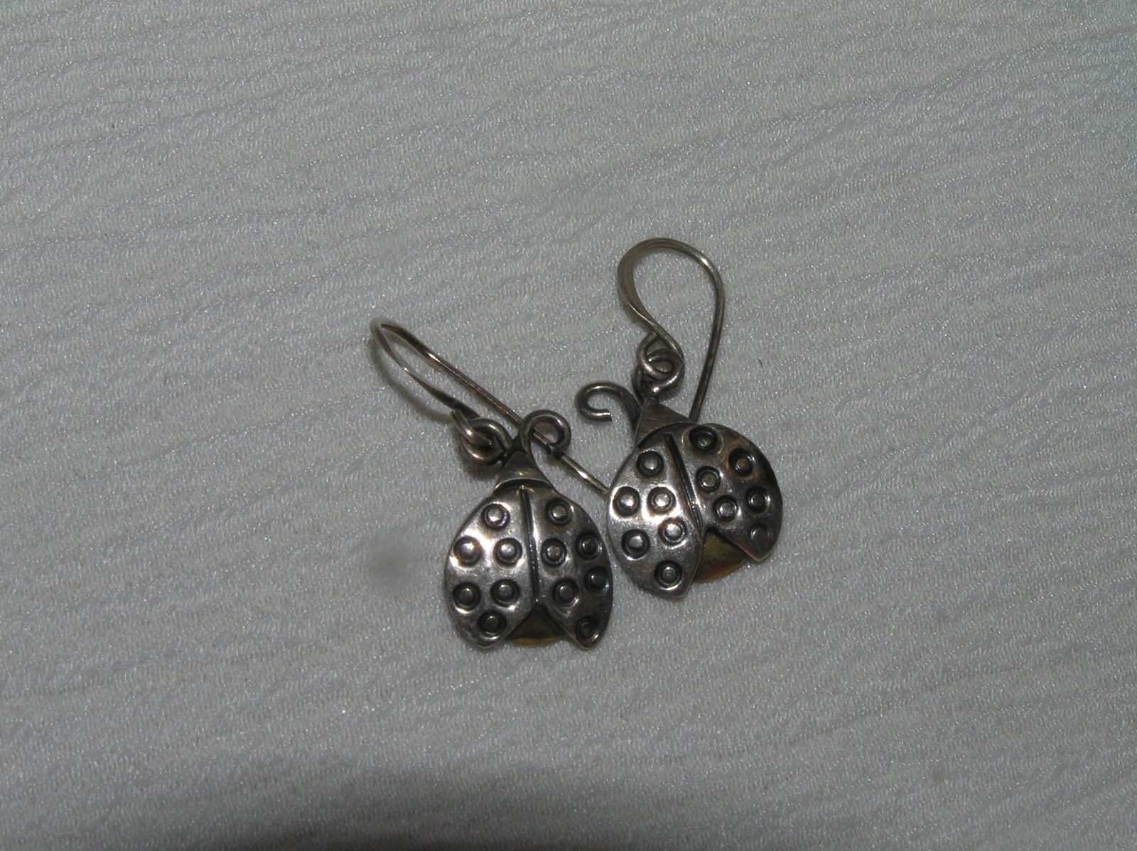 Estate Small Hallmarked Silver & Goldtone Ladybug Insect Dangle Earrings for