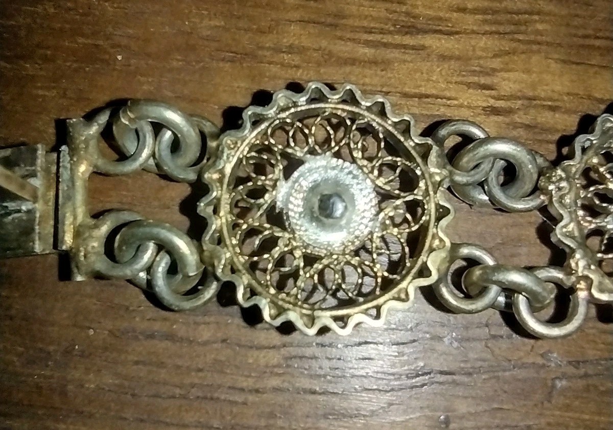 VTG Italy Filigree Cannetille Wire Hinge Panel Link 800 Silver Bracelet Assay