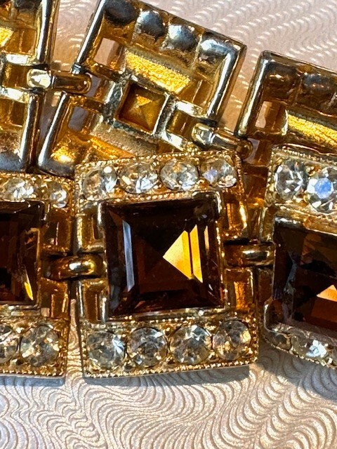 Bogoff “Tawny Topaz” Swarovski Emerald Cut Gold Plate Parure