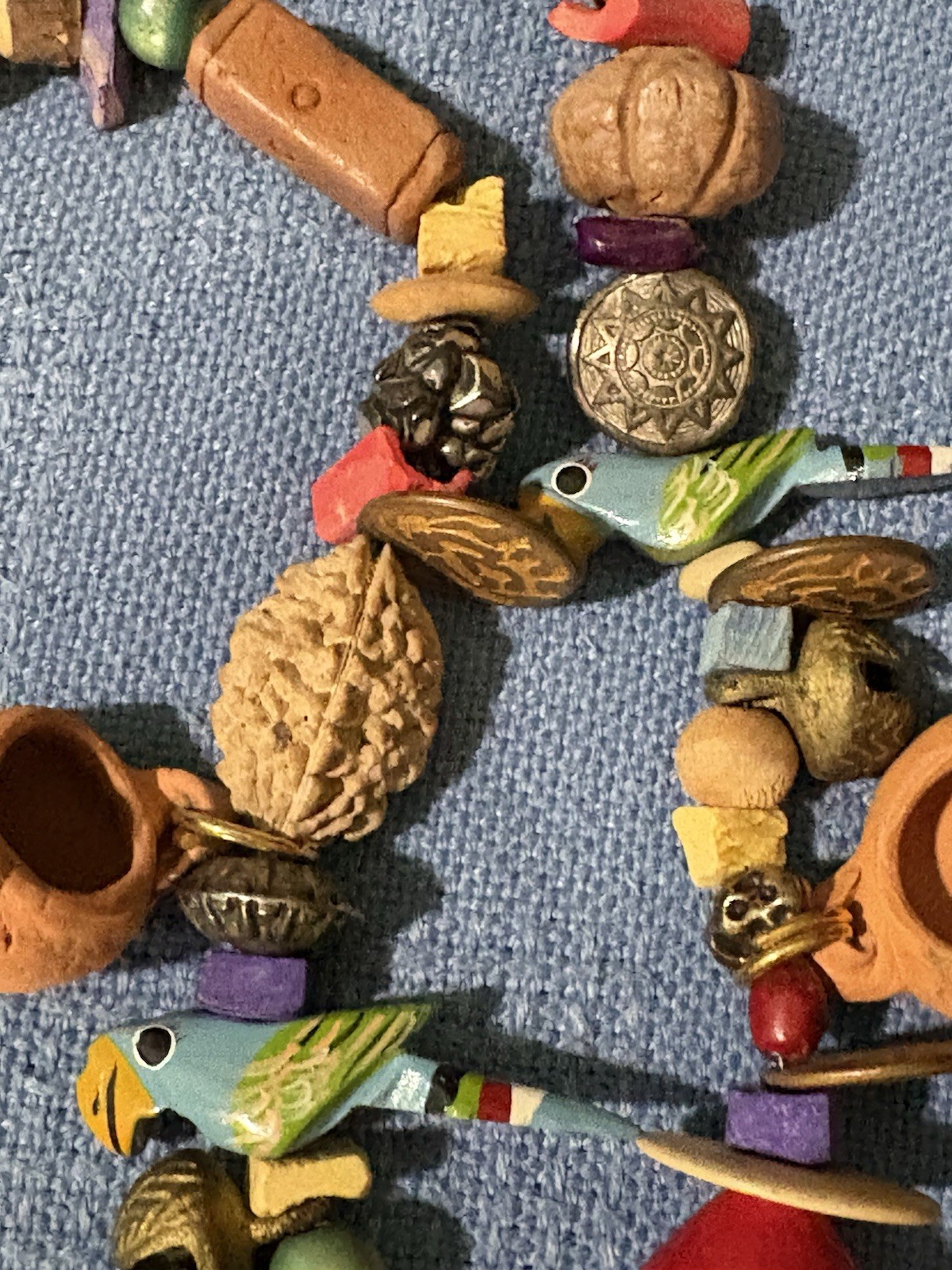 VTG Handmade Worry Doll Clay Pots Wood Metal NECKLACE Guatemala