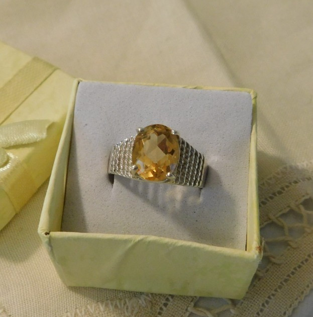 Sterling Silver Yellow Citrine Vintage Ring 925 Size 7