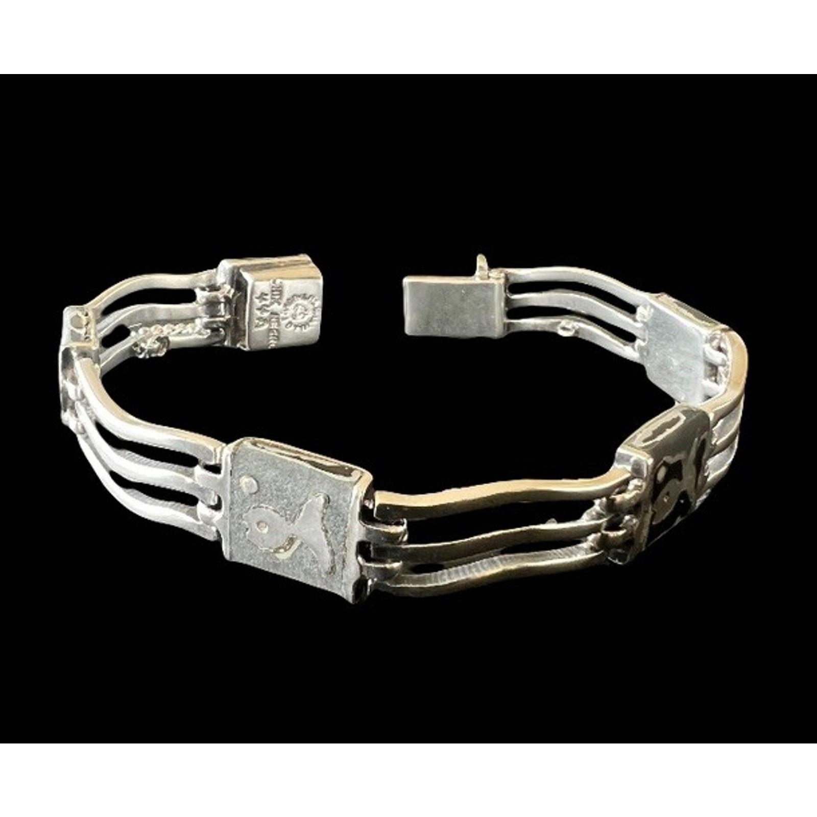 Los Castillo Taxco Mexico Sterling Silver Onyx Onix Negro Pisces Bracelet