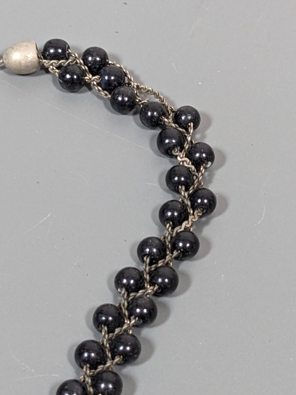 Vintage Black Bead Silver Tone Multi Chain Braided Necklace 17.5 in