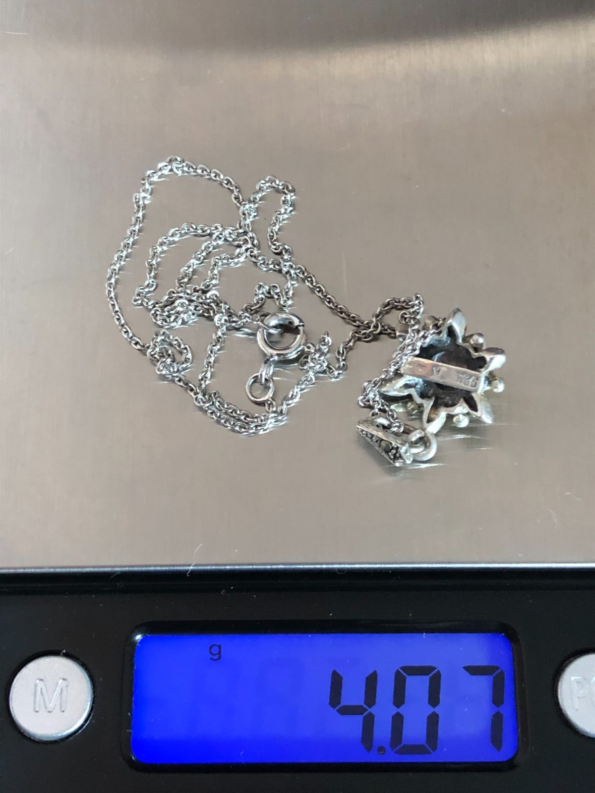 Vintage Sterling Silver Amethyst Marcasite Flower Necklace 925 Natural 16″ 6086