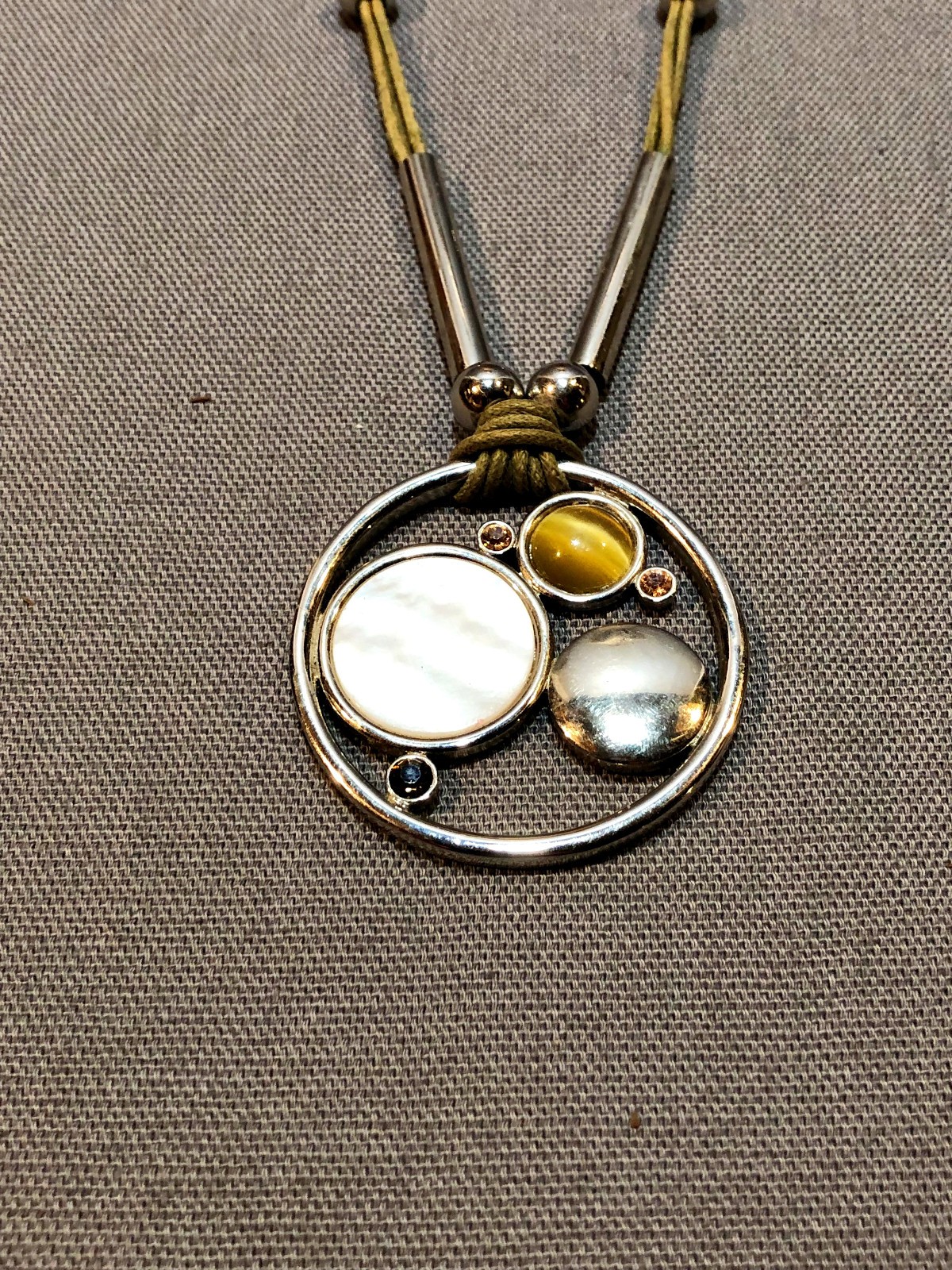 Lia Sophia Cosmo Mother of Pearl & Cut Crystals Silver Tone Double Cord Necklace