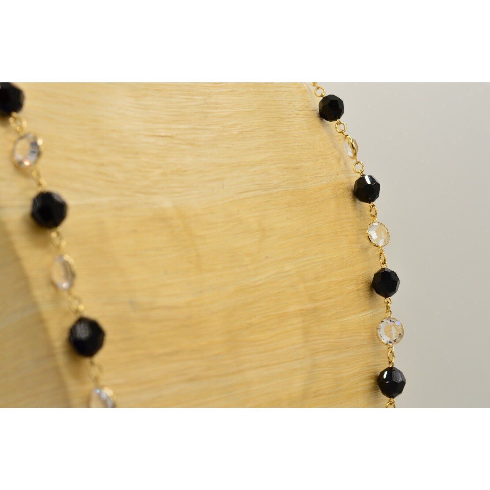 Austrian Crystal USA Vintage Necklace Open Bezel Clear Black Gold Signed 80s 9J