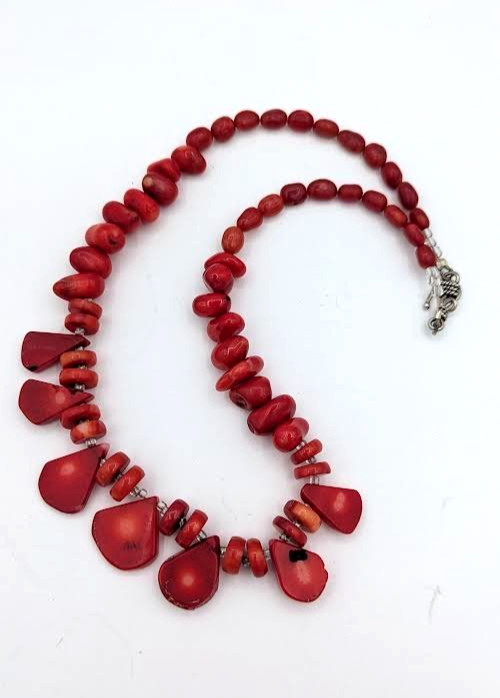 Vintage Genuine Coral Necklace Red Branch Coral Statement Bib 14 Inch