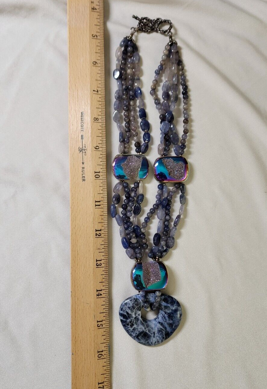 Amy Kahn Russell AKR Sterling Silver Druzy Lapis 925 Chunky Necklace Vintage