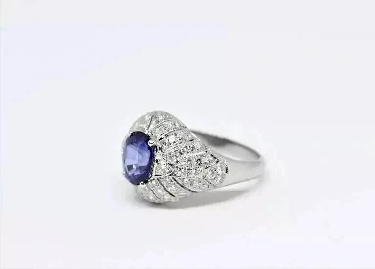Art Deco Style Lab Created Sapphire Diamond 14k White Gold Finish Wedding Ring