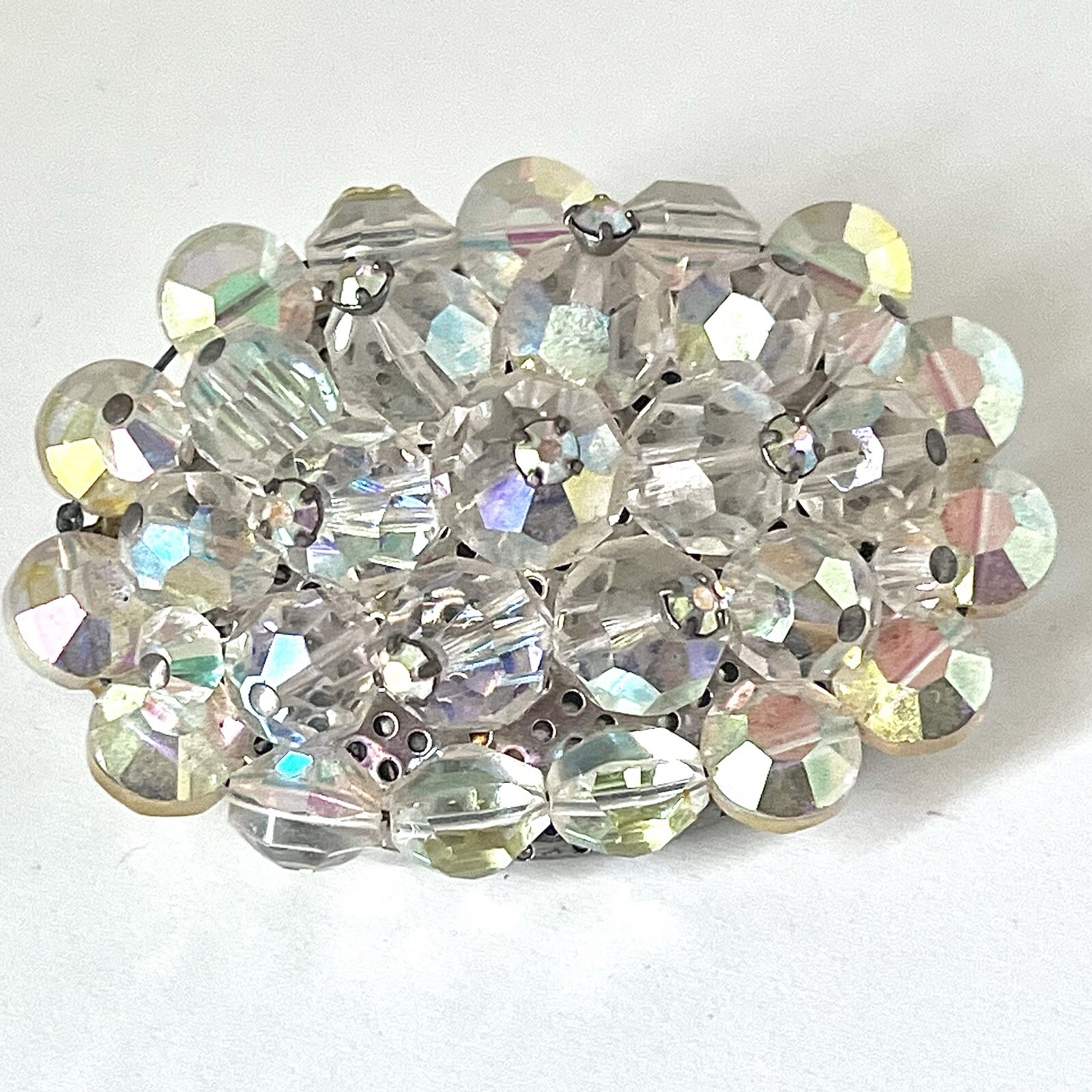 MCM AB Rhinestone Brooch Aurora Borealis Crystal Bead Cluster Prong-Set Pin