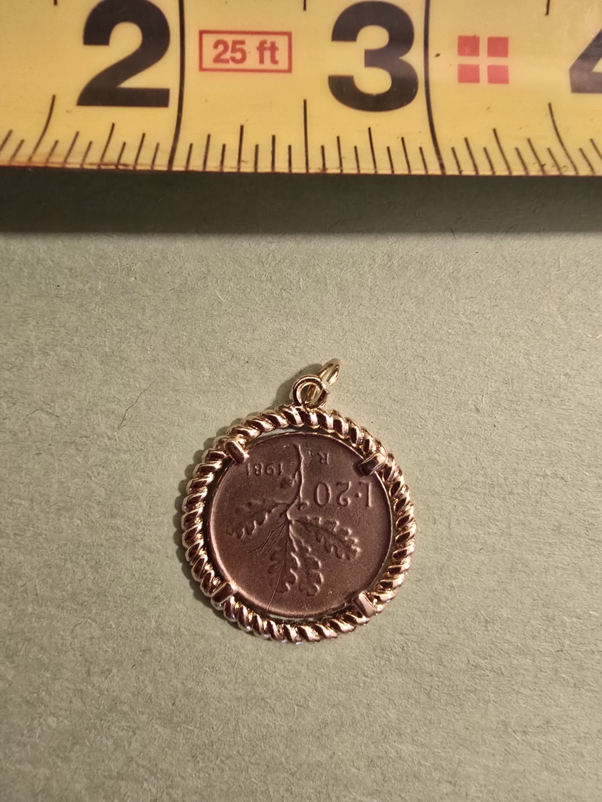 Liberty Coin Pendant Charm Rope Bezel Setting w/ Bail Yellow Gold Metal