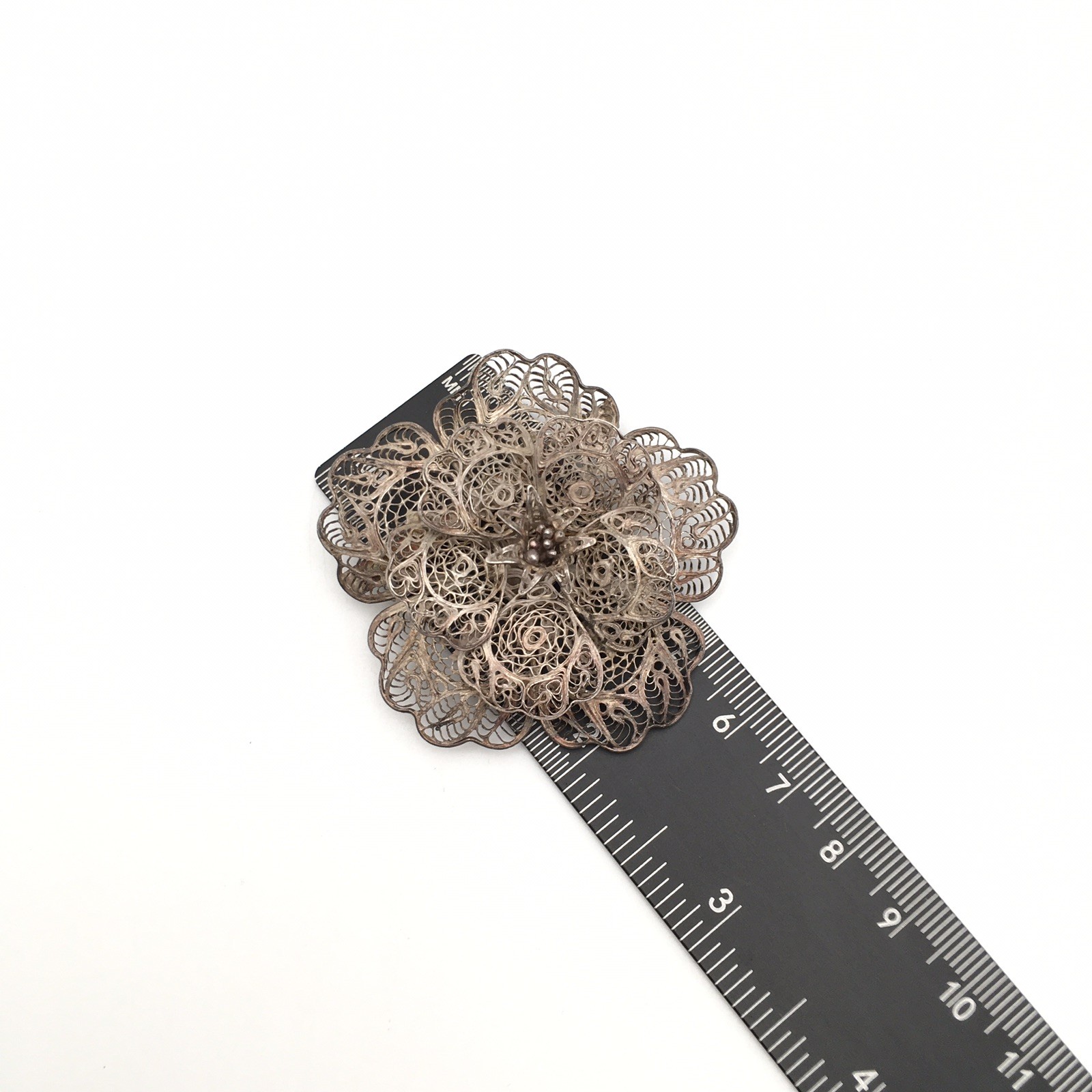 11.8g Vintage Sterling Silver Filigree Flower Pin Brooch Marked CMS Mex 925 #68