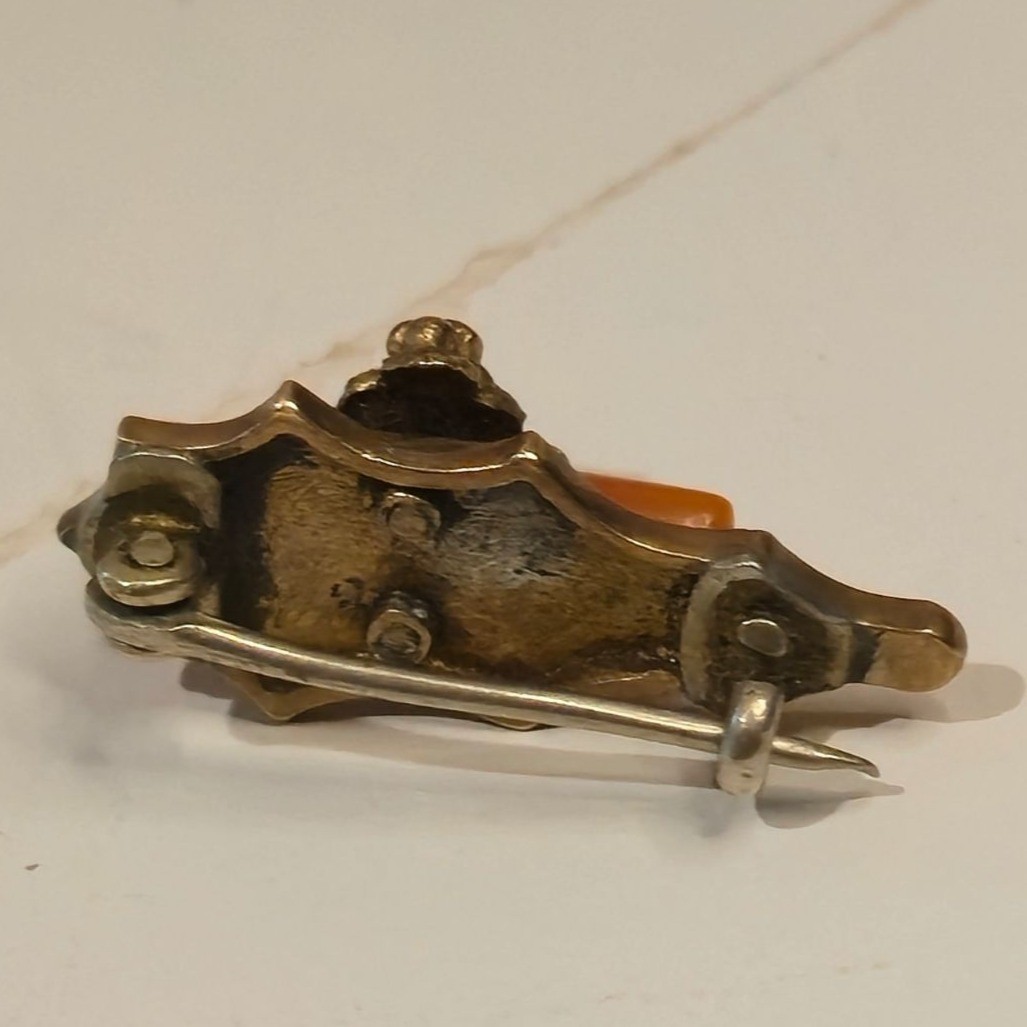 Antique Victorian 14K Gold Snake Brooch Coral Serpent Estate Jewelry mourning pi