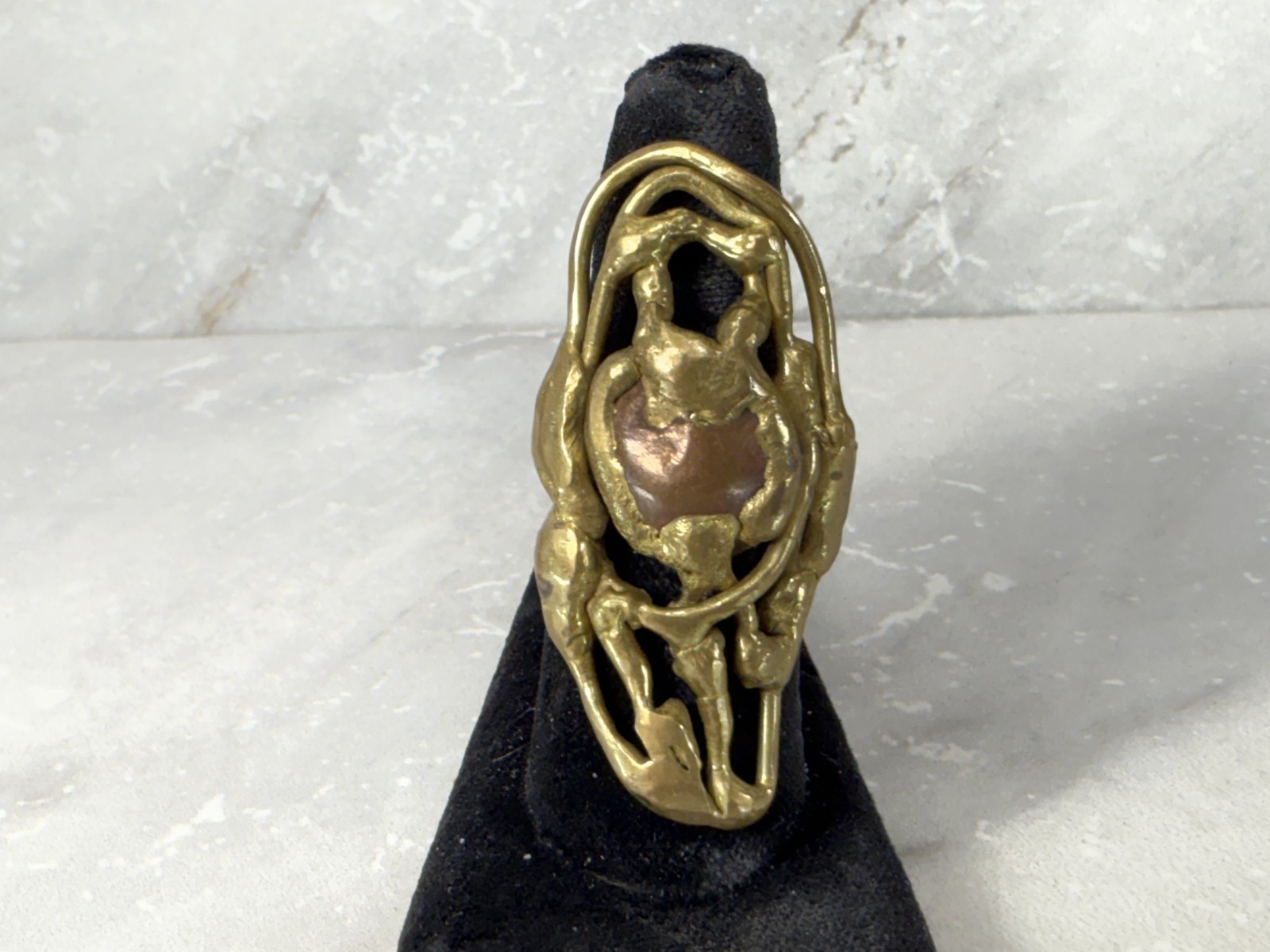 Vintage Brutalist Artisan Brass Bronze Large Statement Ring Size 5