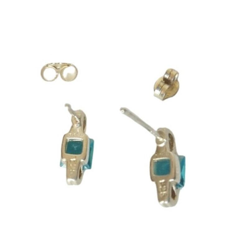 Anka Sterling Silver 925 Dainty Stud Earrings Princess Cut Blue Aquamarine ES1