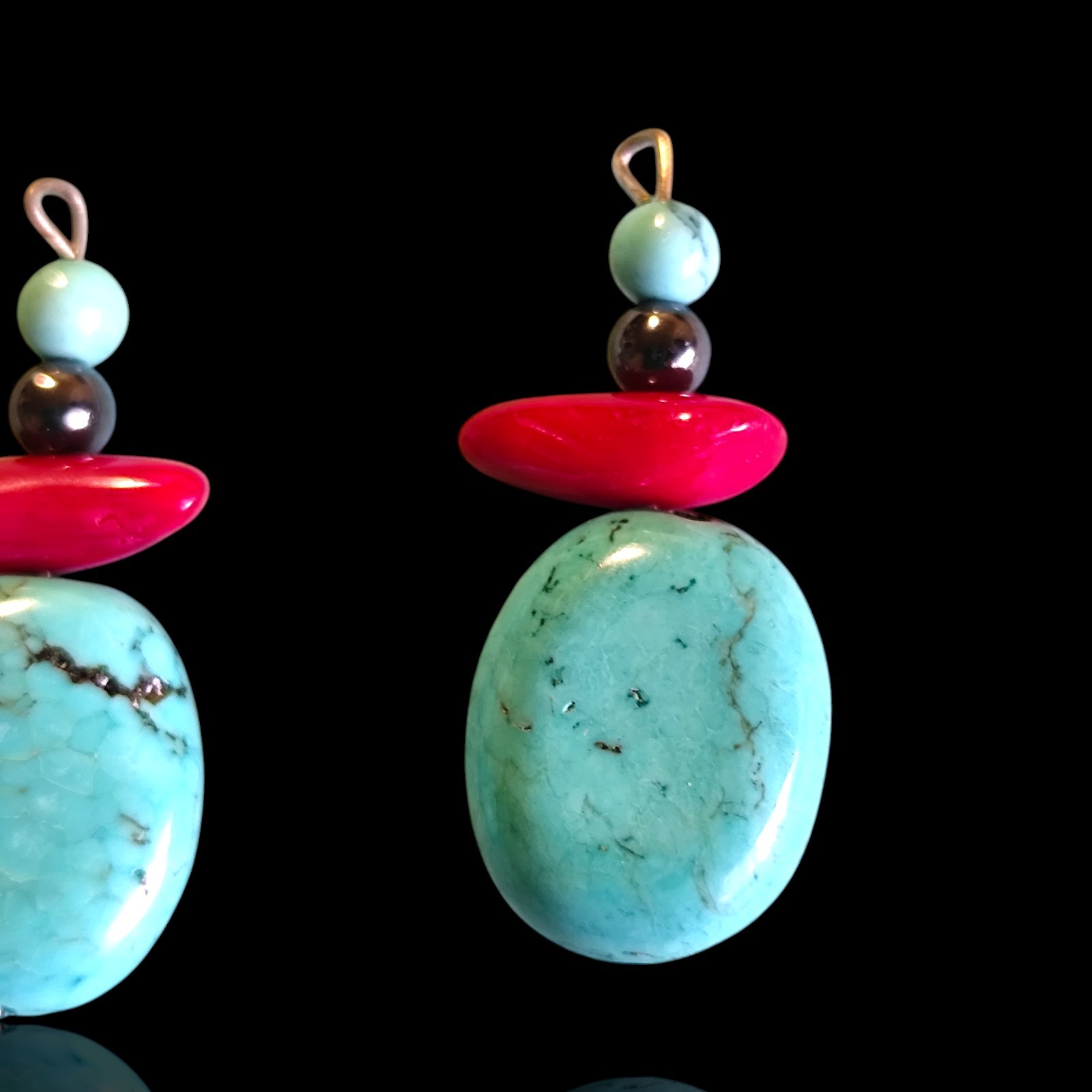 Blue Turquoise Red Coral Hematite Pendant Charm Dangle Drop Set Jewelry Craft